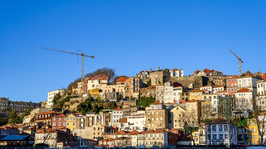 A variety of buildings overlooking the Douro River, with the cit