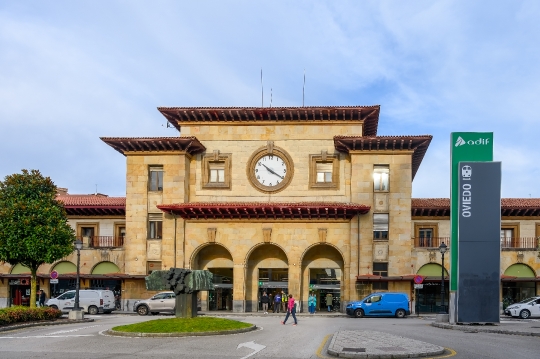 Adif train or railway station, featuring the facade of an old bu