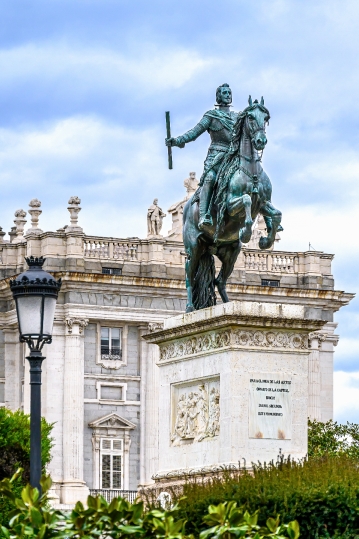 Ancient monument to Philip IV of Spain in Plaza de Oriente, Madr