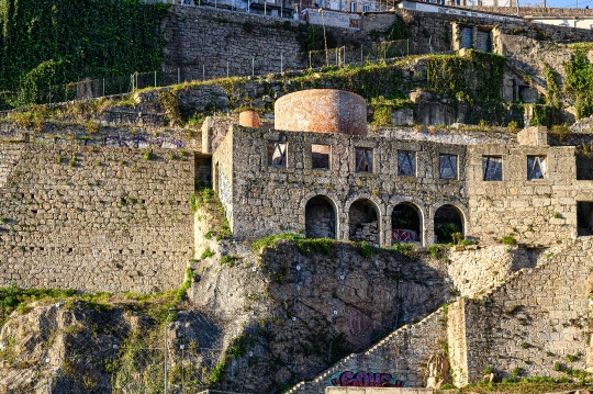 Ancient stone architecture of buildings by the waterfront of the