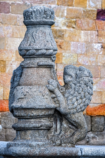 Ancient stone decorative sculpture near the Parish of St. Peter