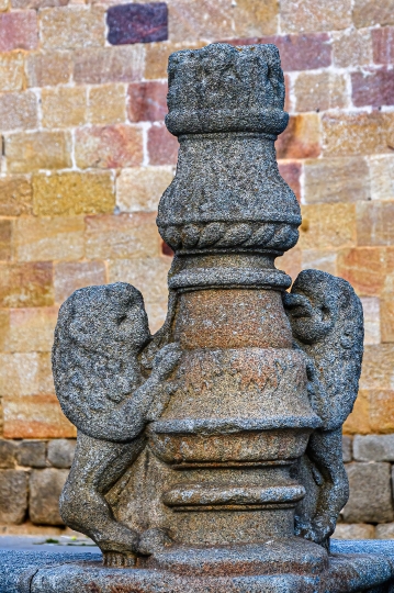 Ancient stone decorative sculpture near the Parish of St. Peter