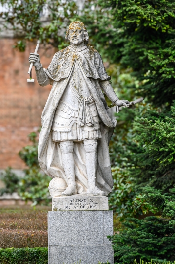 Ancient stone statue of Alonso 6, King of Castille and Leon, Mad