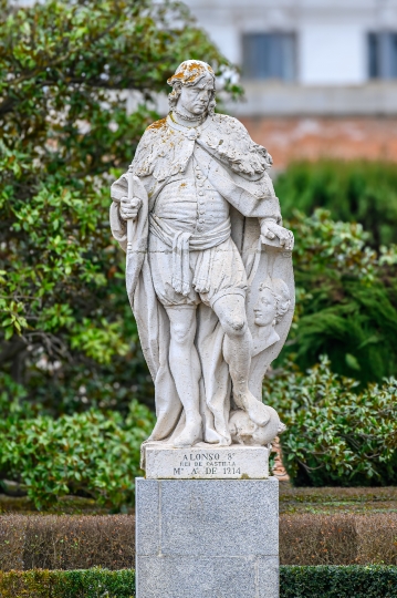 Ancient stone statue of Alonso 8, King of Castille, Madrid, Spai