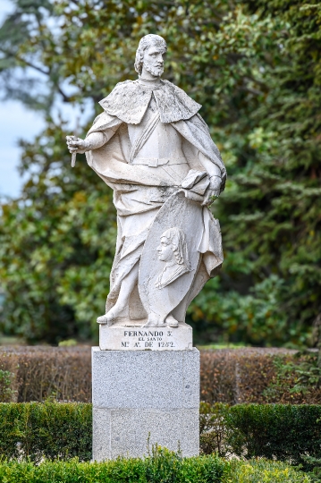 Ancient stone statue of Fernando 3 El Santo, Madrid, Spain