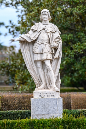 Ancient stone statue of Fernando 5, Madrid, Spain