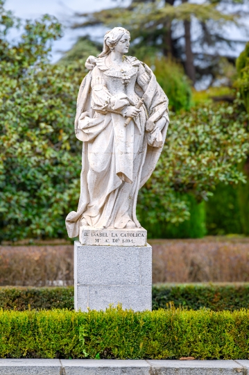 Ancient stone statue of Isabel La Catolica, Madrid, Spain