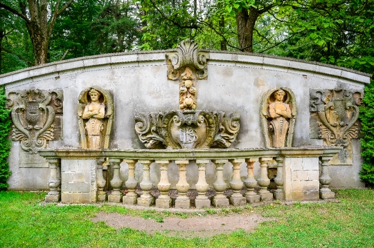 Ancient Stone Wall and Sculptures