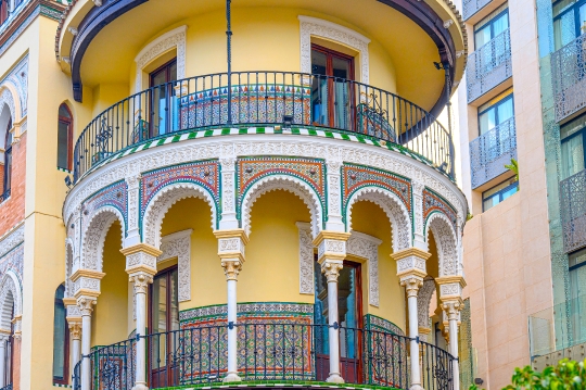 Architectural feature of the La Adriatica building, Seville, Spa