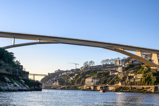 Architecture of the Infante Dom Henrique Bridge, viewed from the