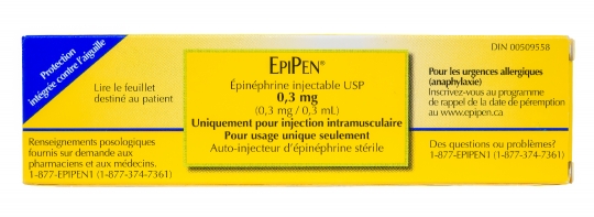 Box or packaging of an EpiPen anti allergy syringe