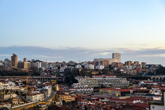 Cityscape and urban skyline viewed from a high angle.