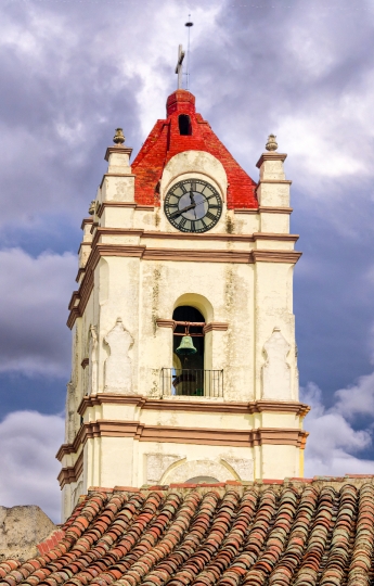 Clock and bell tower in the Catholic Church of La Misericordia,