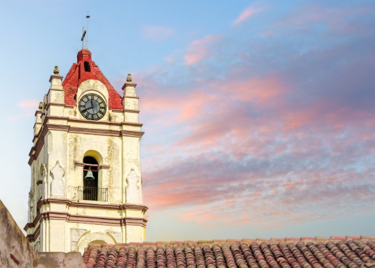 Clock and bell tower in the Catholic Church of La Misericordia,