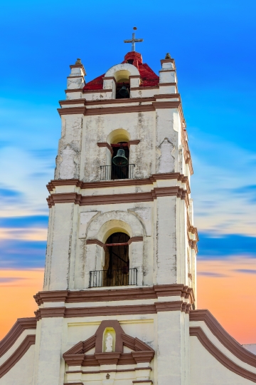 Clock and bell tower in the Catholic Church of La Misericordia,