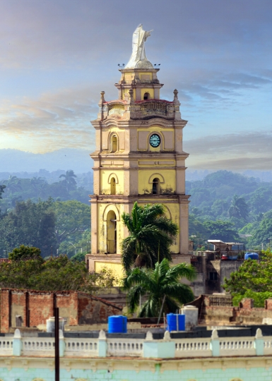 Clock and bell tower of La Parroquial Mayor or Cathedral, Camagu