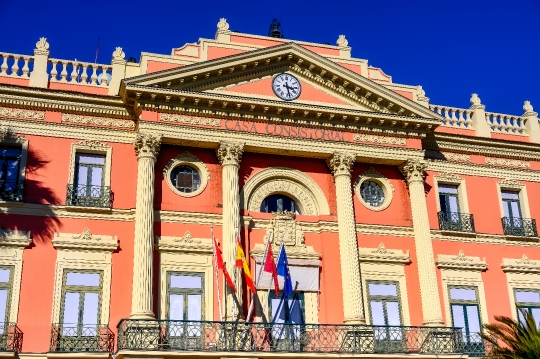 Clock and Pediment in City Hall Murcia