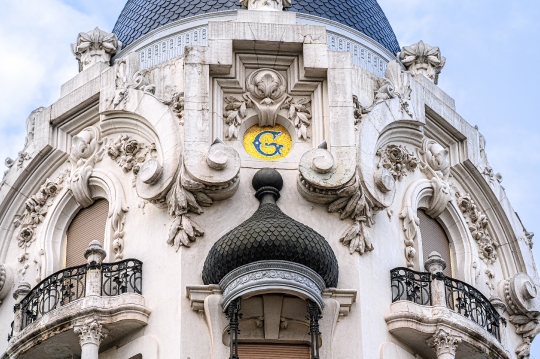 Close-up architectural feature of the Casa Gallardo (1911), a mo