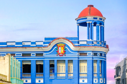 Colonial building architecture in the Camaguey downtown, Cuba