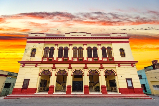 Colonial facade and architecture of the Teatro Principal, Camagu