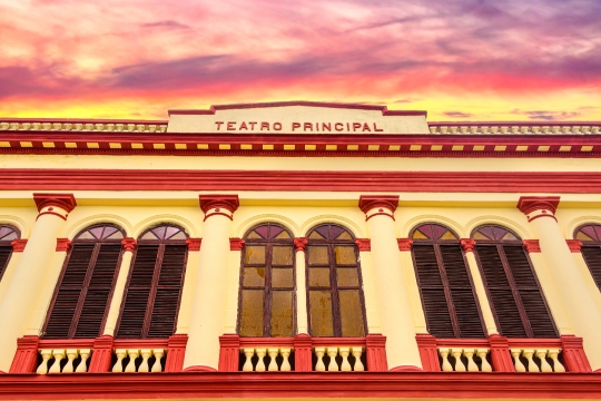 Colonial facade and architecture of the Teatro Principal, Camagu