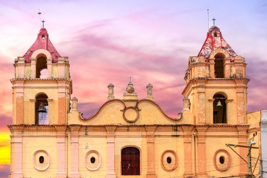 Colonial facade of the Catholic Church El Carmen, Camaguey, Cuba