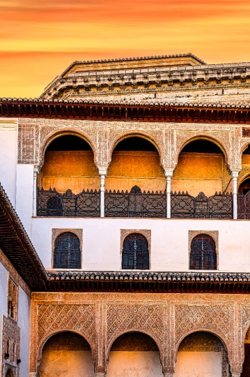 Courtyard surrounding wall with islamic style architectural deta