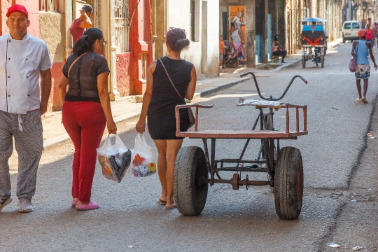 Cuban People With Groceries