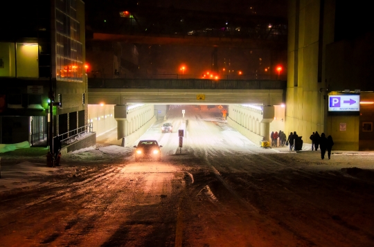 Downtown Avenue in Snow Storm