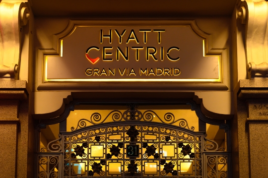 Entrance sign in the Hyatt Centric hotel in Gran Via.