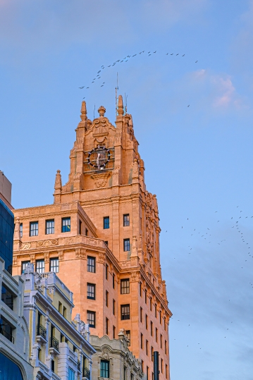 Exterior architecture of the Telefonica Building in Gran Via