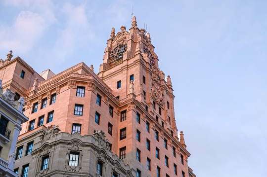 Exterior architecture of the Telefonica Building in Gran Via