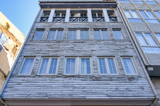 Facade of an ancient wooden building.