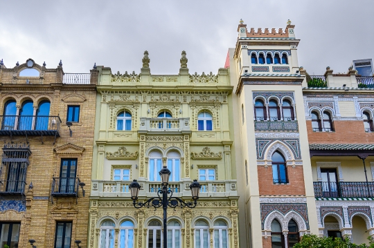 Facade of an old building Avenida de la Constitucion 4, Seville,