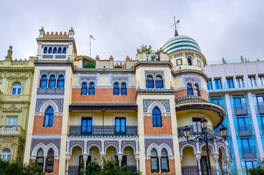 Facade of the landmark building La Adriatica, Seville, Spain