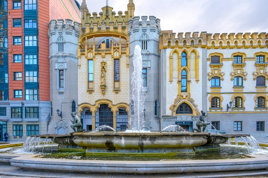 Fountain with flowing water by the Church of Santa Teresa y San