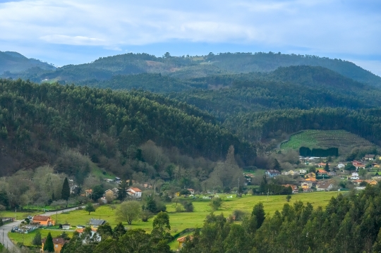 High Angle View of Rural Valley in Asturias