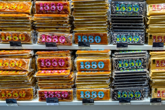 Jijona nougat in a retail display at the 1880 factory and retail