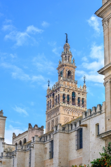 La Giralda tower or steeple part of the cathedral building, Sevi