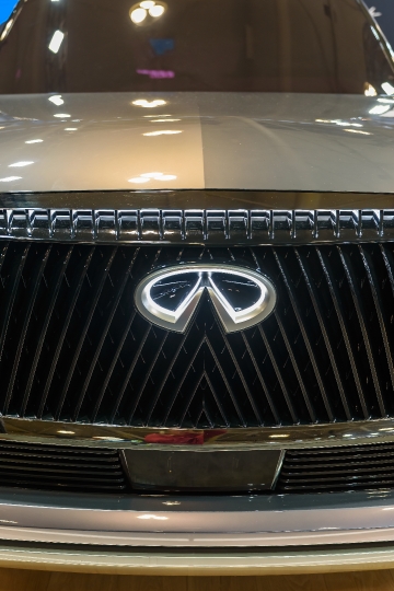 Led light logo in the front grille of an Infinity car or vehicle