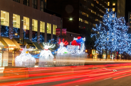 Light Trails of Cars by Christmas Lights