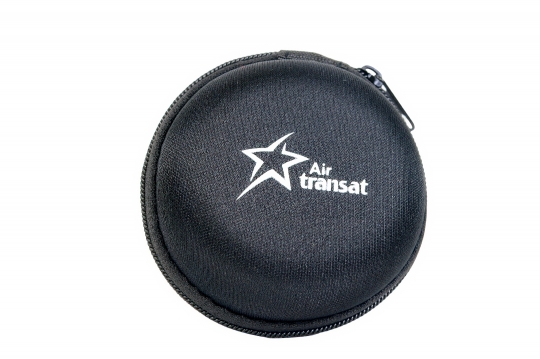 Logo of Air Transat in a headphones case.