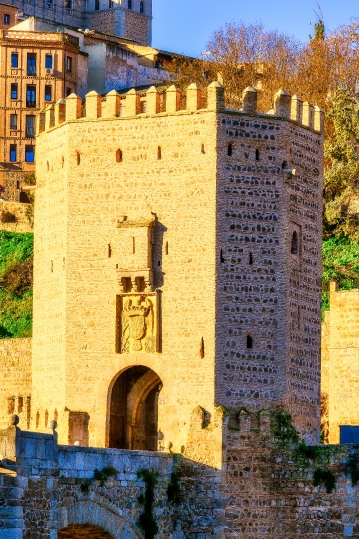 Medieval fort tower at the entrance of Toledo city, Spain