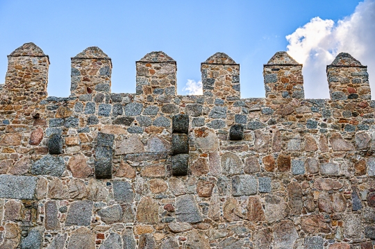 Merlons in the stone battlements, an architectural feature of th