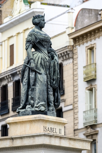 Metal sculpture of Isabel II in Madrid, Spain