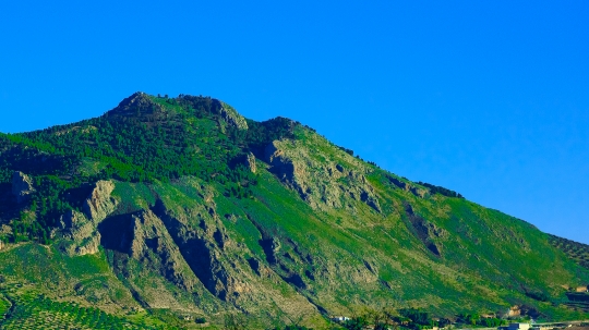 Mountain landscape in green and blue colors, Spain