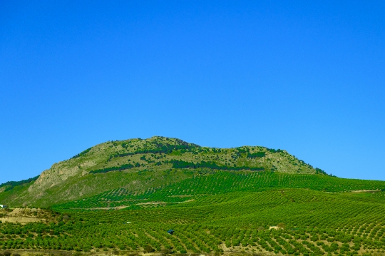 Mountain landscape in green and blue colors, Spain