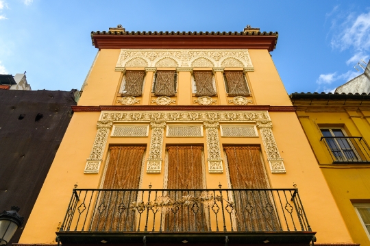 Mudejar style facade in Casa del Barril (1910) designed by Aniba