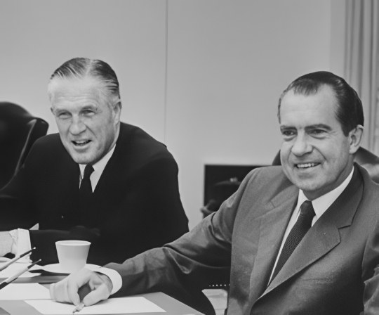 Nixon and Romney in a cabinet meeting