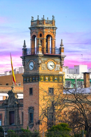 Old clock tower by the Guadalquivir River, Seville, Spain